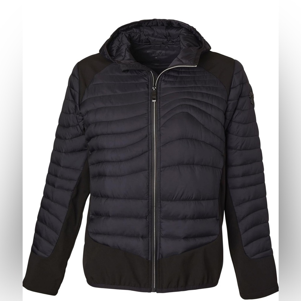 TUMI Men's Asymmetrical Wave Quilted Midweight Puffer Hooded Jacket - Size XL